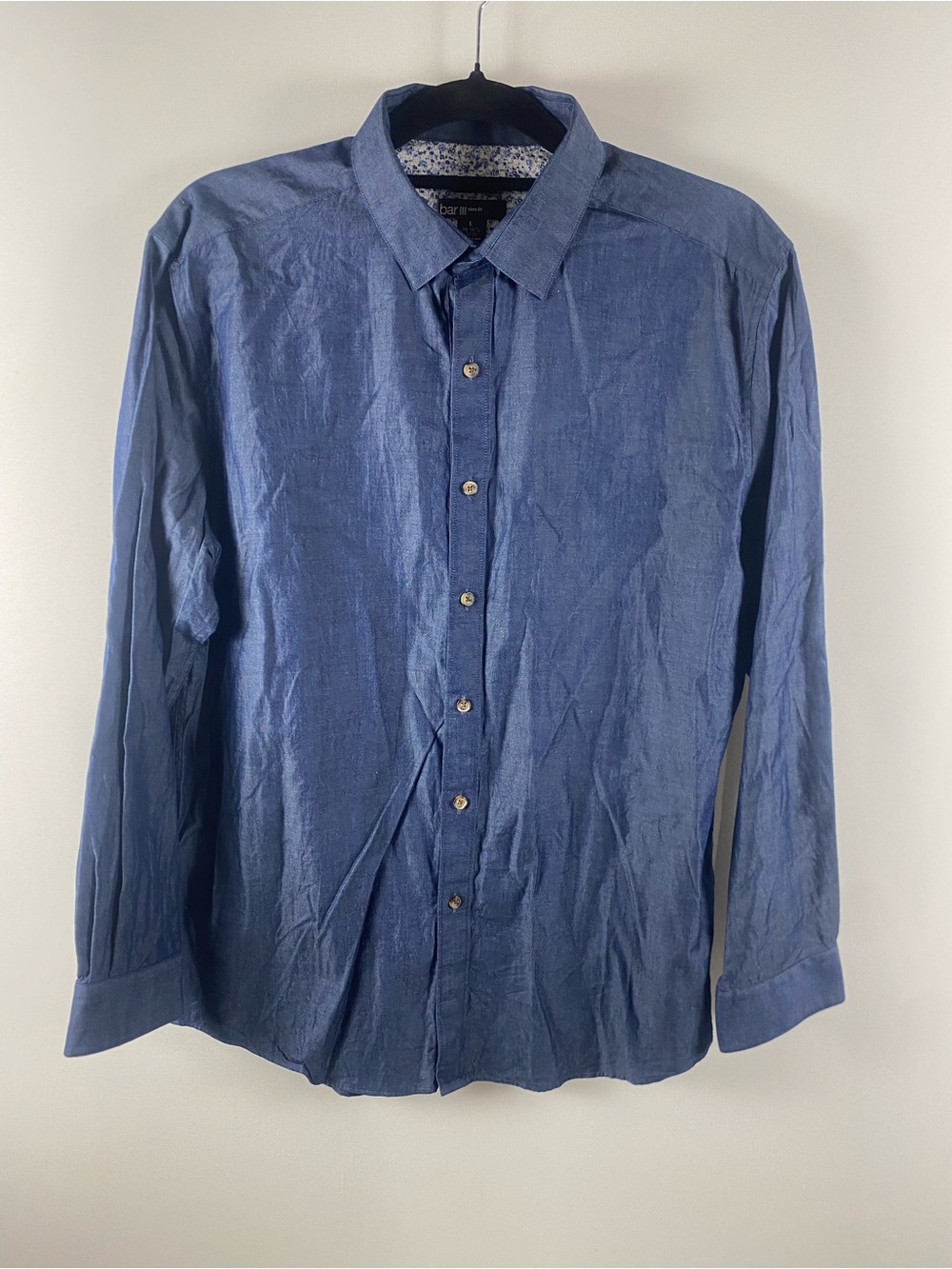 Bar III Long Sleeve Slim-Fit Blue Button-Down Shirt Size L